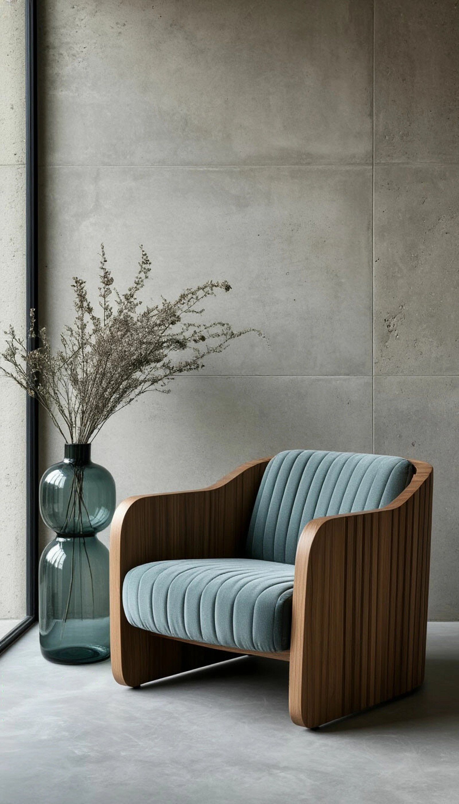 Minimal wooden chair design at Furniture Perinthalmanna showroom