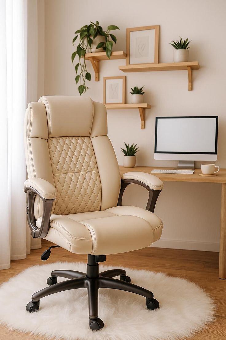 Ergonomic wooden office desk chair at Furniture Perinthalmanna showroom