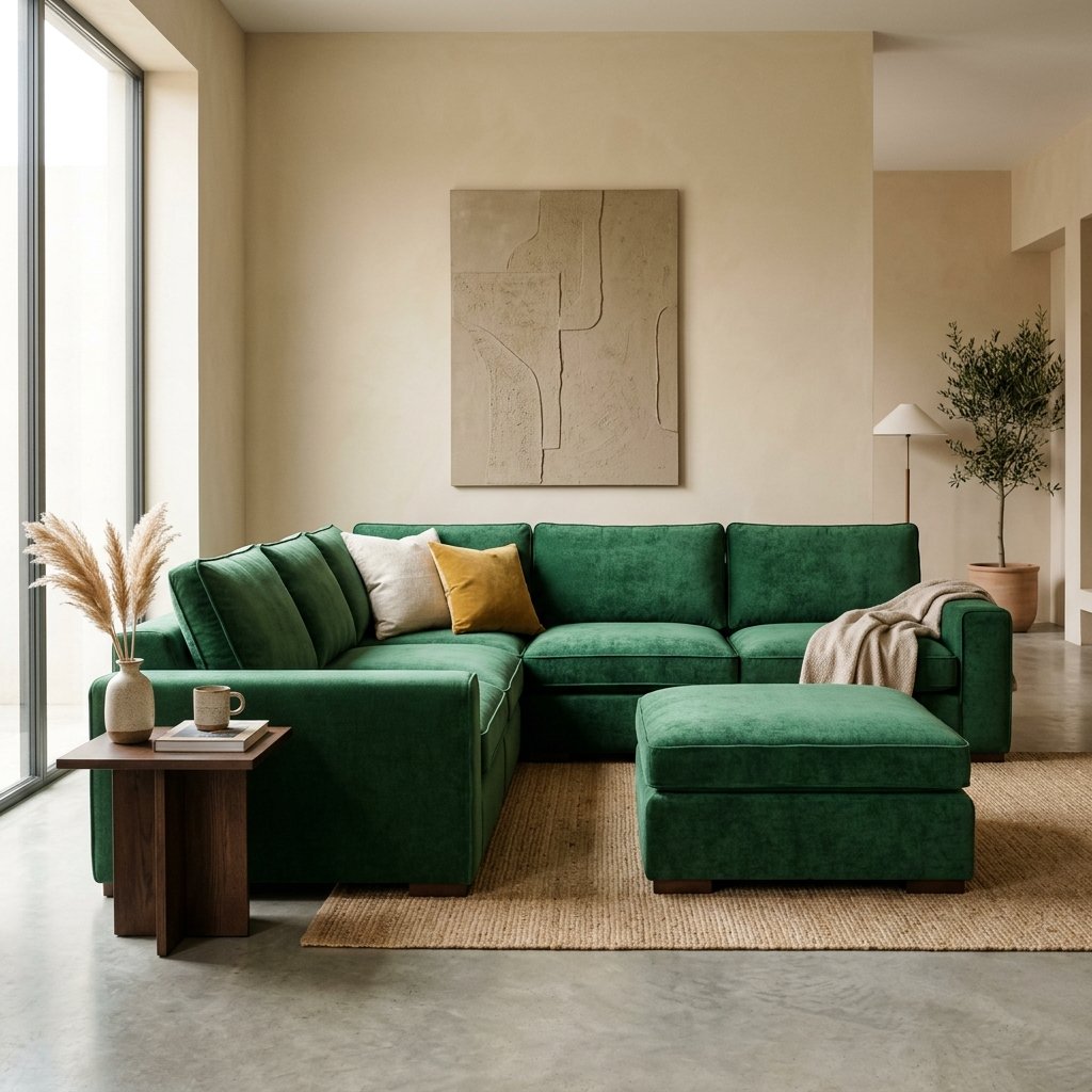 Emerald green modular lounge sofa set showroom near me in Perinthalmanna